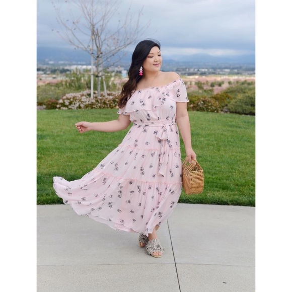 Lane Bryant Pink Floral Off Shoulder Maxi Dress - Picture 5 of 5
